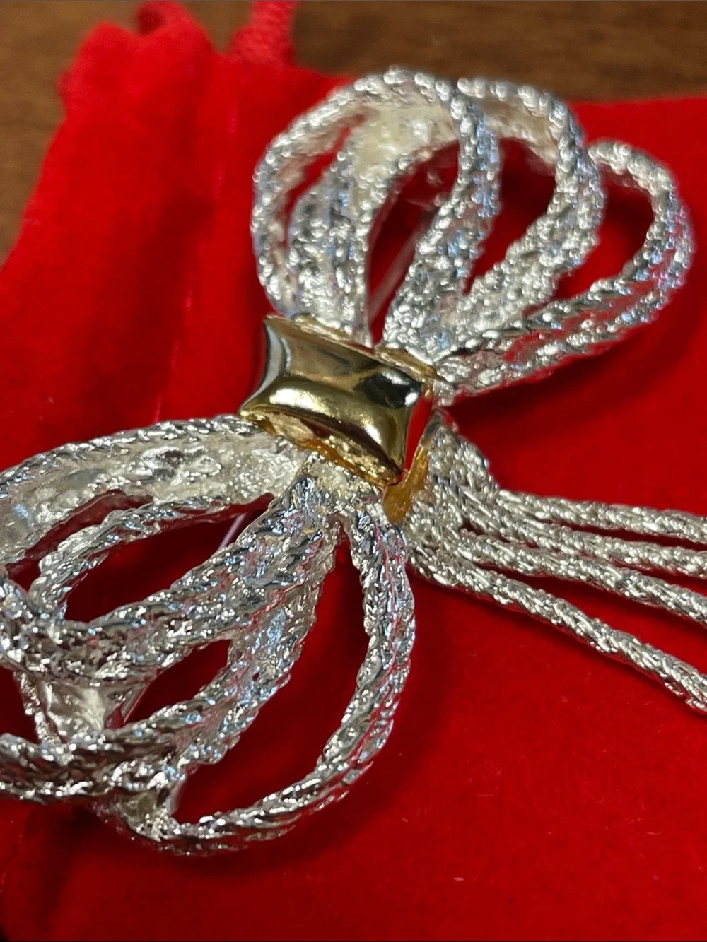Gold and Silver Bow Brooch